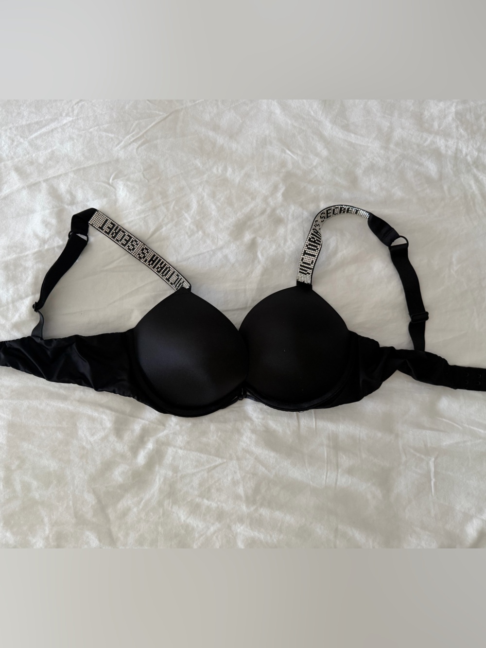 Victoria Secret Black Padded Bra with Logo-Detail Straps, Extra push up